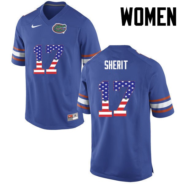 Florida Gators Women #17 Jordan Sherit College Football USA Flag Fashion Blue